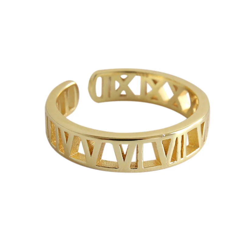 

S925 Sterling Silver Ring ins simple Roman numeral opening female ring ring Personalized Silver Jewelry