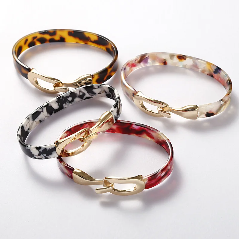 

2019 New Multi Color Acetate Acrylic Open Bangle Metal Clasp Tortoise Resin Modern Bracelet Jewelry For Women, Customized