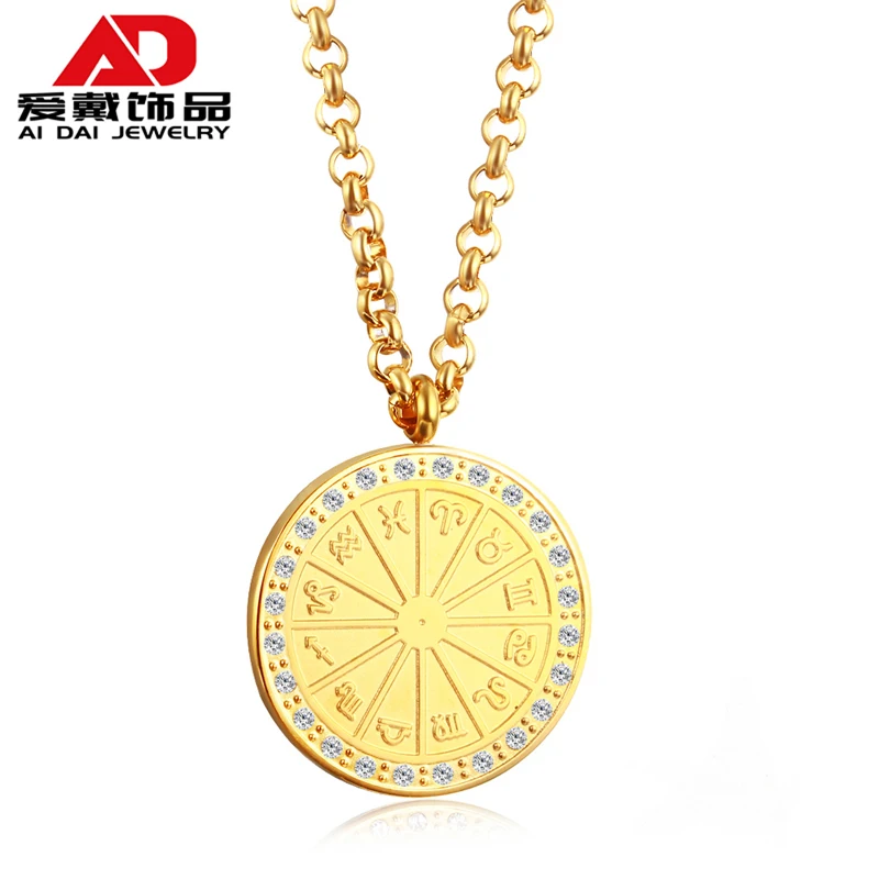 

Simple retro titanium steel geometric disc diamond pendant necklace couple accessories gold-plated, Red