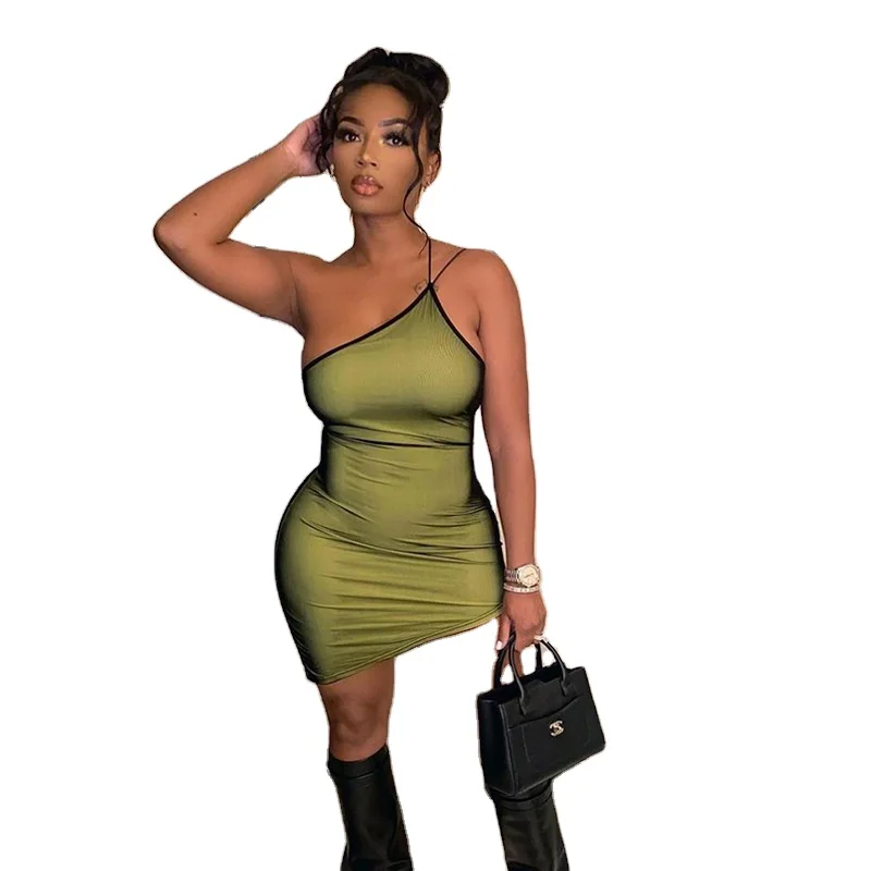 

Irregular shoulder straps Club party woman sexy mini backless sleeveless club party dresses, As shown