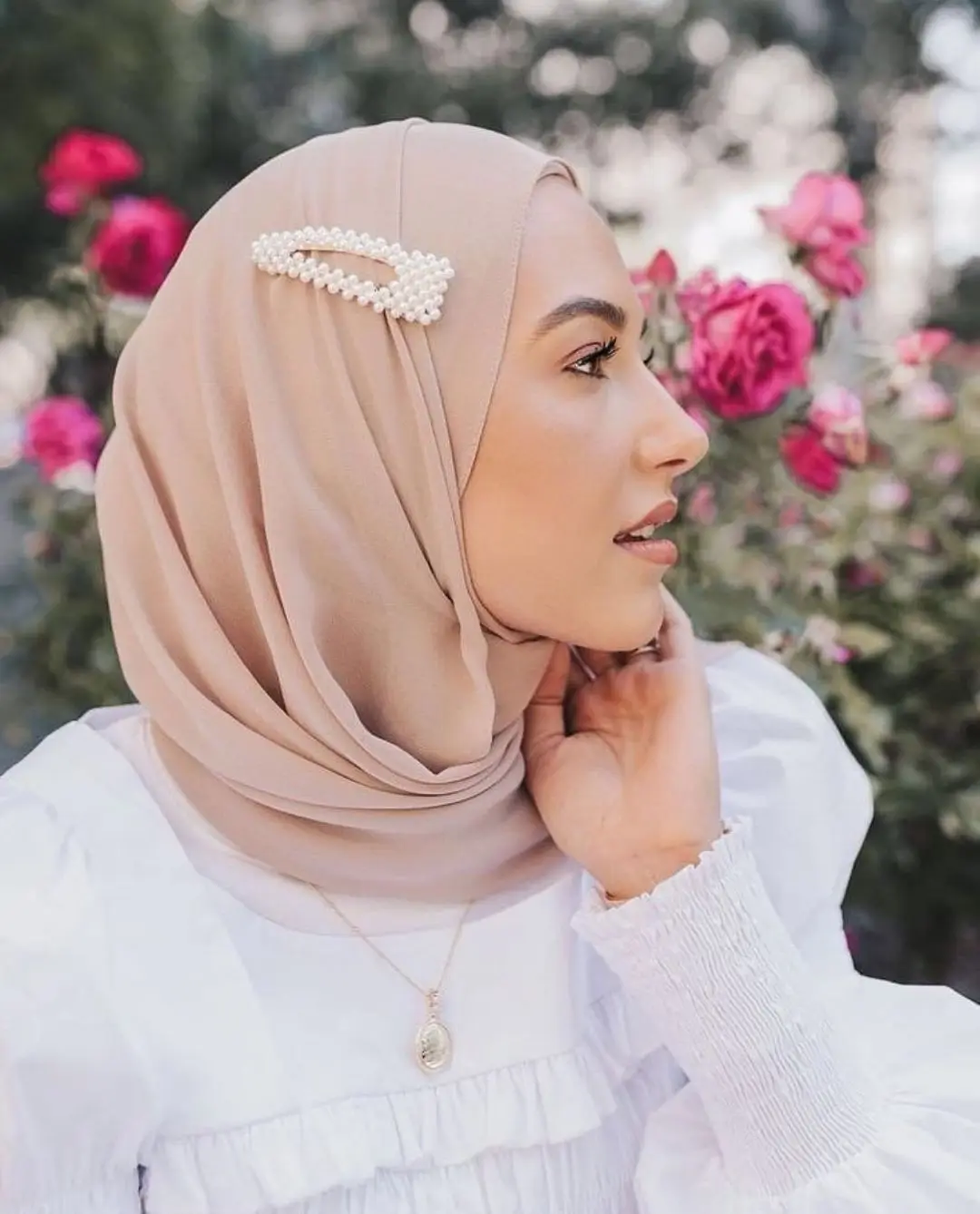 2pcs 4-Perles Cristal Spacer Femme Musulmane Hijab Écharpe Châles Pins Broche 