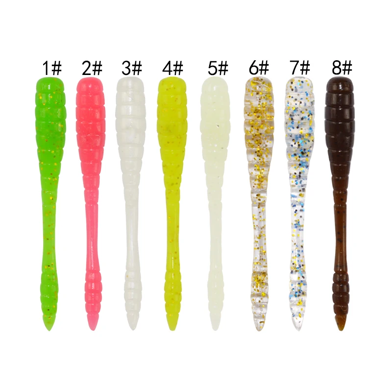 

Custom fishing bait 4.8cm 0.5g Luminous TPR worm lure Pin Tail artificial trout bait fishing factory, 8colors