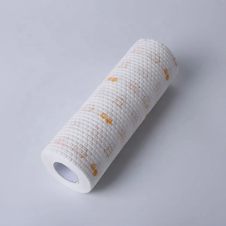 

Low price spunlace nonwoven fabric printed disposable kitchen towels rags cleaning kitchen tissue roll paper towel, Customized printing