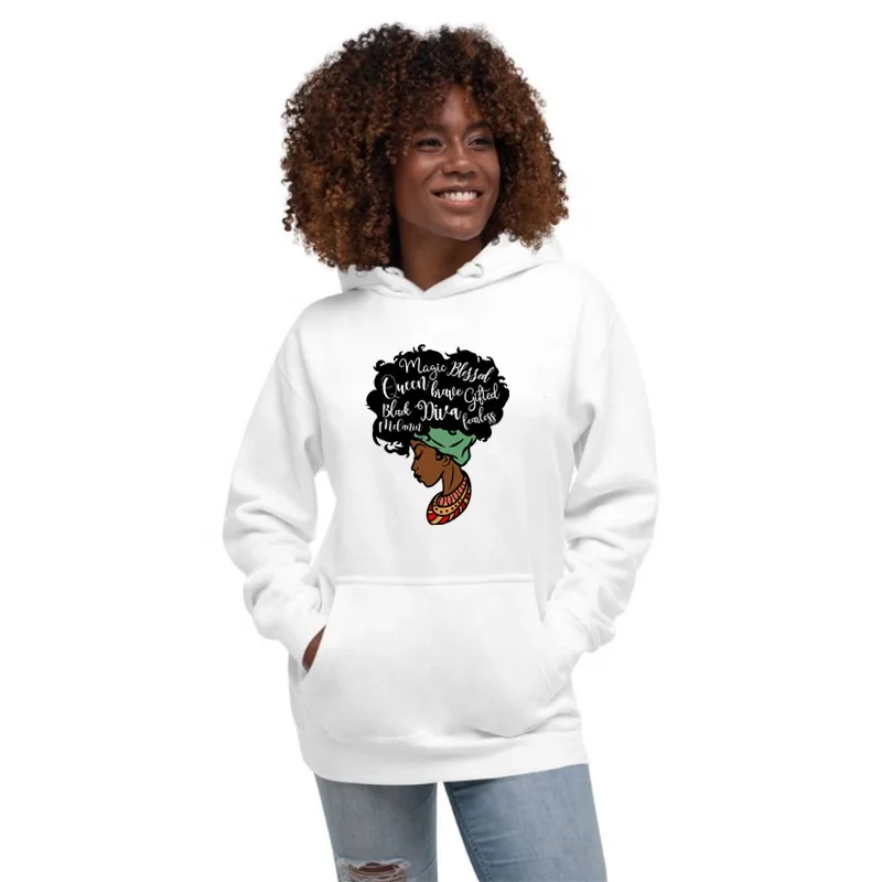 

Wholesale Cotton Spandex Fabric Hooded Sweatshirt Black Melanin Queen Printed Mens Oversized Vintage Heavyweight Man Hoodie, Black white gray pink