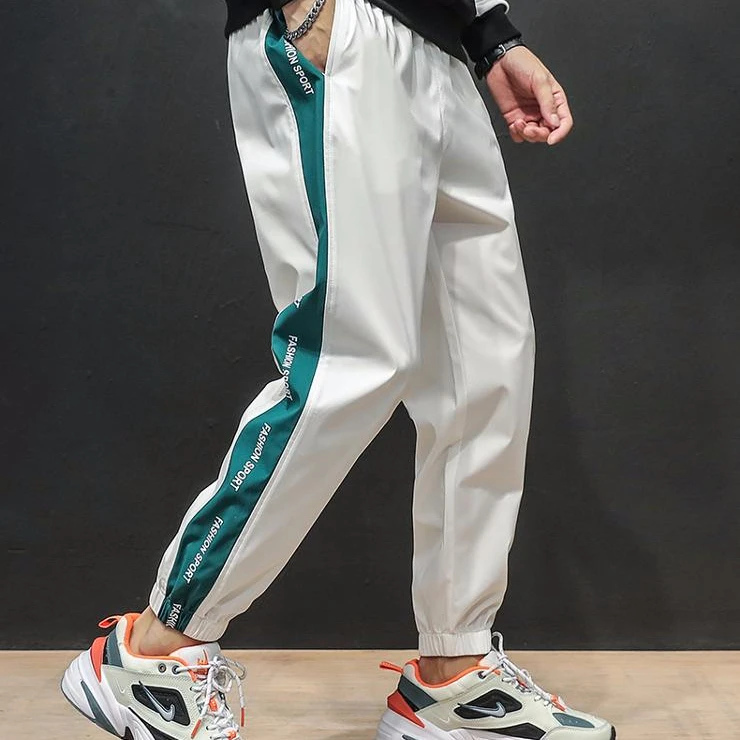 

Mens sports pants mens trousers cargo motocross mens elastic waist short pants, Black/white