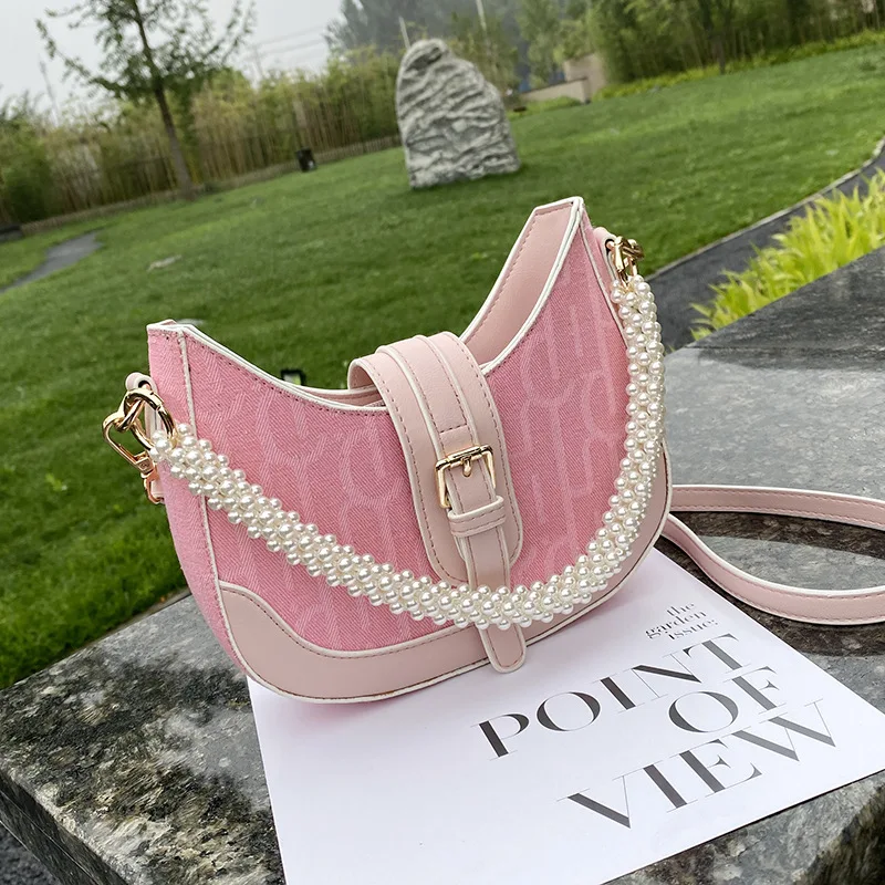 

Fashion Pearl Chain Handle Underarm Bag Letter Printing Luxury Handbag