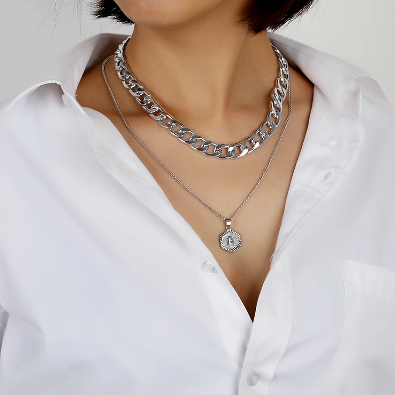 

Fasion Silver A-Z letter chain necklace choker necklace for women wholesale N2011071, Rose gold