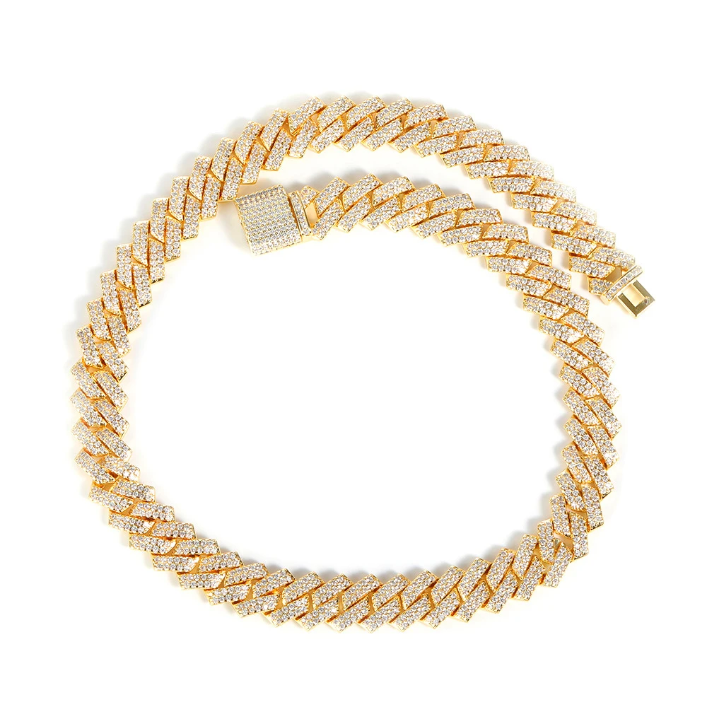 

Trendy Men's Hip hop 13mm Iced Out Diamond Strip Miami Cuban Gold Link Chain Necklace and Bracelet, Silver/gold/multi