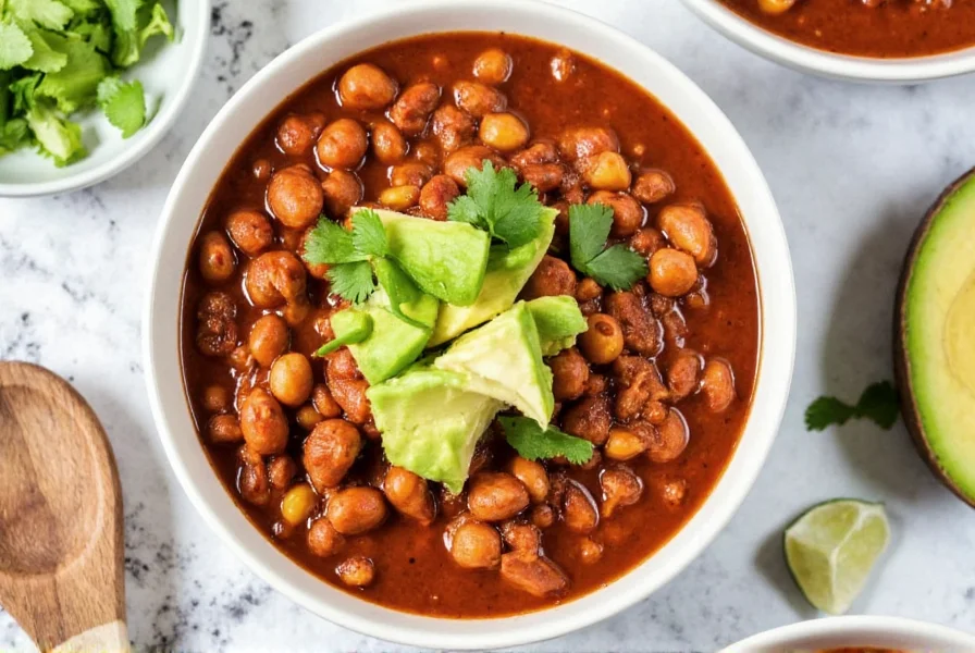 Bowl of crack chicken chili served with various toppings including avocado, cilantro, and lime wedges