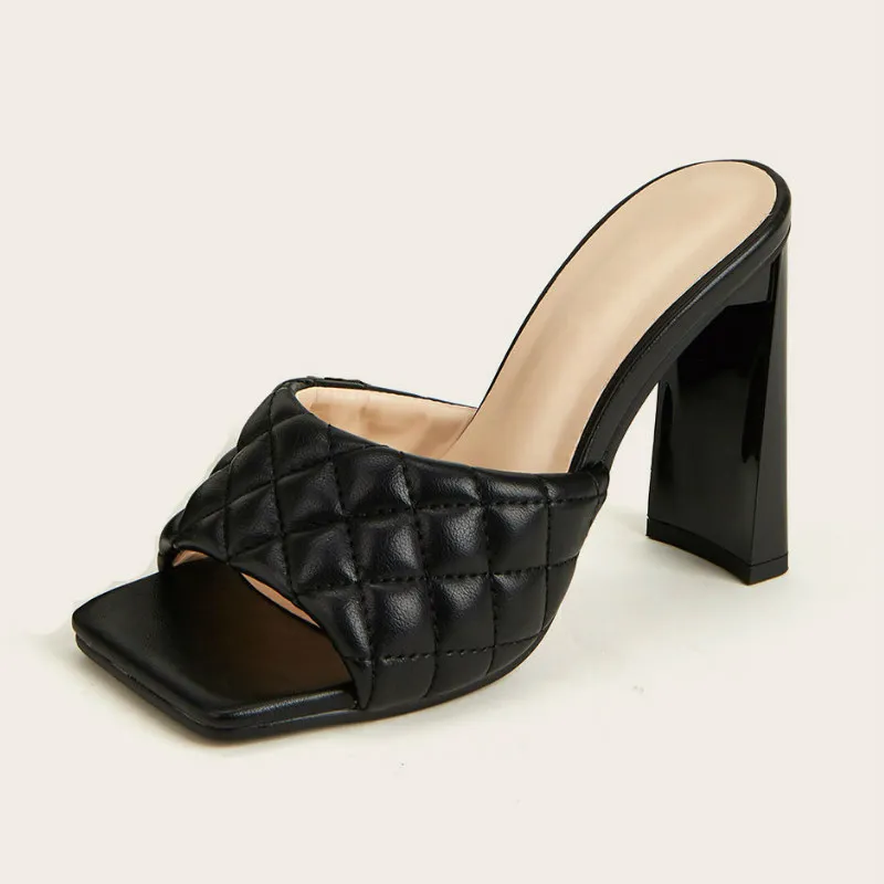 

Sandalias De Mujer Custom Slides Ladies Footwear Square Open Toe Mules Slippers Heels for Women, White, black, brown