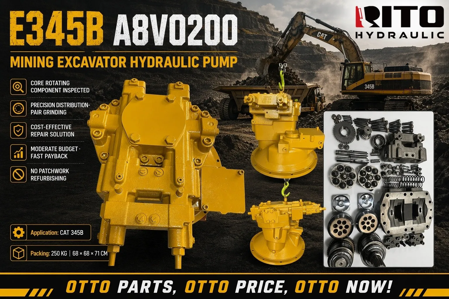 CAT 345B A8VO200 Hydraulic Pump - RITO HYDRAULIC