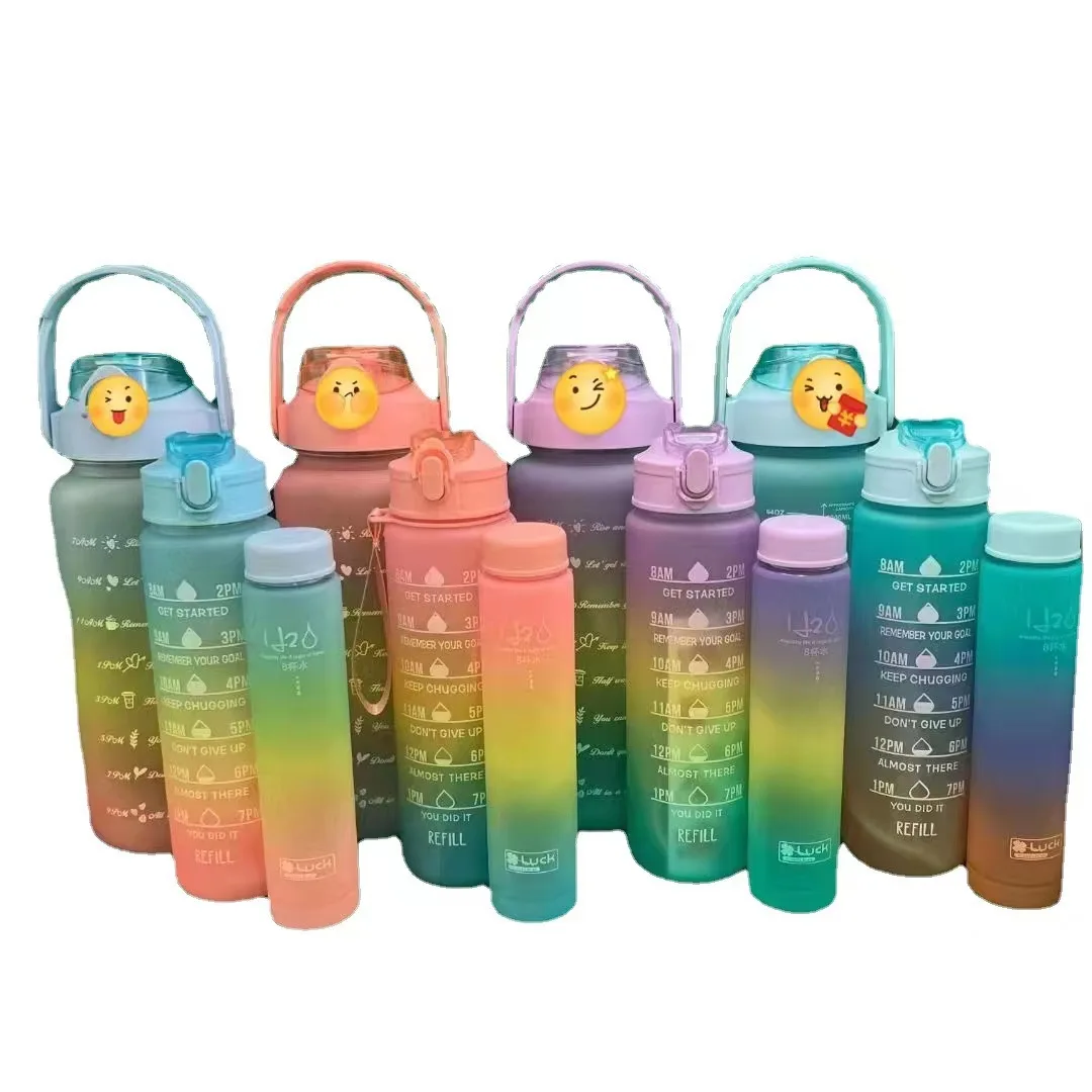 

Straw Water Bottle Super Large Capacity Gradual Change Cup Set of Three Pieces for Household Male and Female Students with High