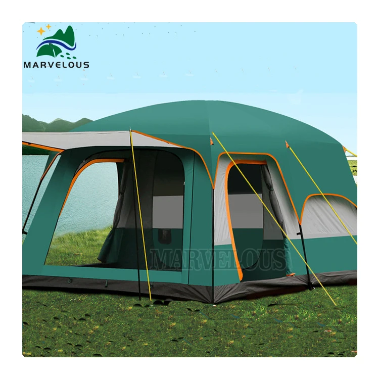 10-12 People Large Summer Glamping Camping Tent Set up Pole Ultralight Waterproof Family Outdoor Tent
