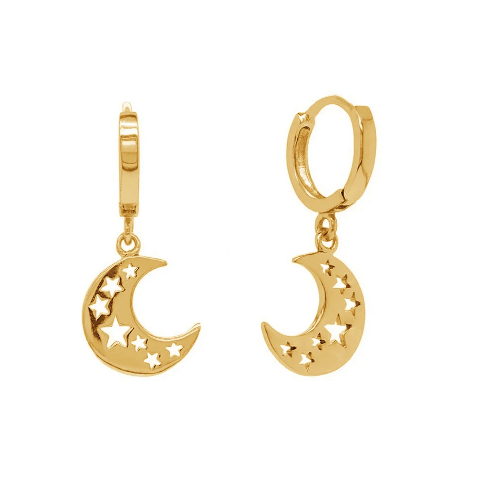 

wholesale 925 sterling silver jewelry new 14k gold plated moon light star hoop earrings for women