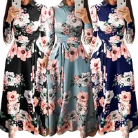 

S-3XL Size Summer Fashion Women Floral Print Dresses Short Long Sleeve Maxi Dress Beach Dress