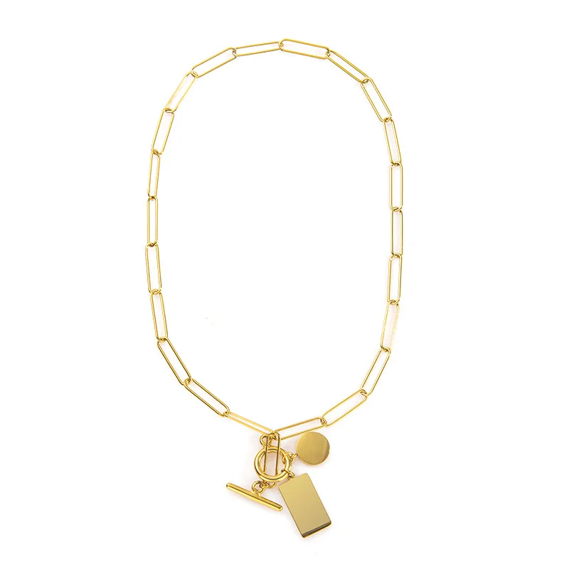 

Drop Shipping Clip Chain Necklace Waterproof No Fade Jewelry 18k Gold Plated Stainless Steel Geometric Charm Clip Necklace