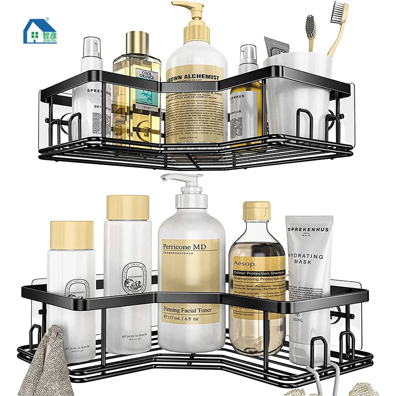 

Hot Sale Corner Shower Caddy with Hooks and Soap Dish Adhesive No Drilling Shower Organizer for Bathroom Storage