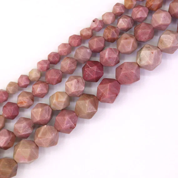 Wholesale Rhodonite Jewelry Making Crafts Natural Faceted Rhodonite Gemstone Diamond Cutting Loose Beads 15.5"