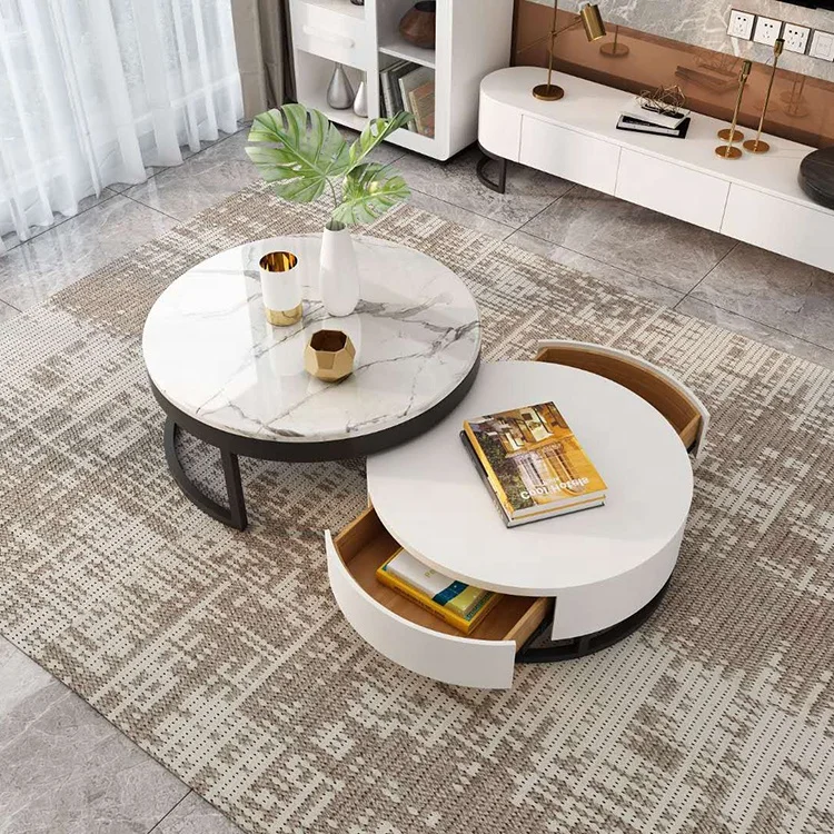 
Factory Direct Sale Luxury Classic Decorative Round Coffee Tables Furniture With Drawer 