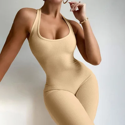 

Women's summer new sexy solid color tight fitting Backless lace up one piece Jumpsuit, Customized color