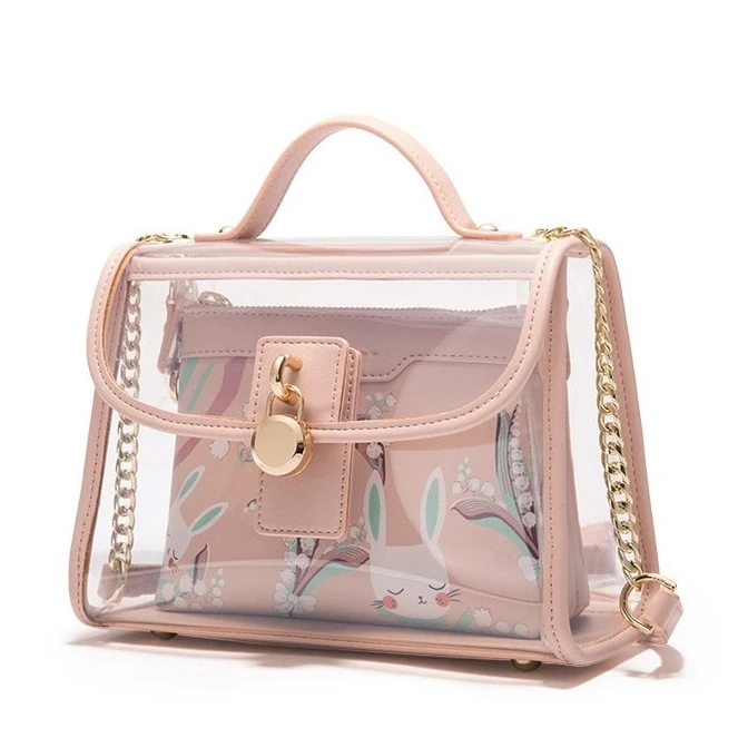 

2021 Spring Summer new design pink jelly clear bags women purse handbags ladies fancy transparency crossbody bags