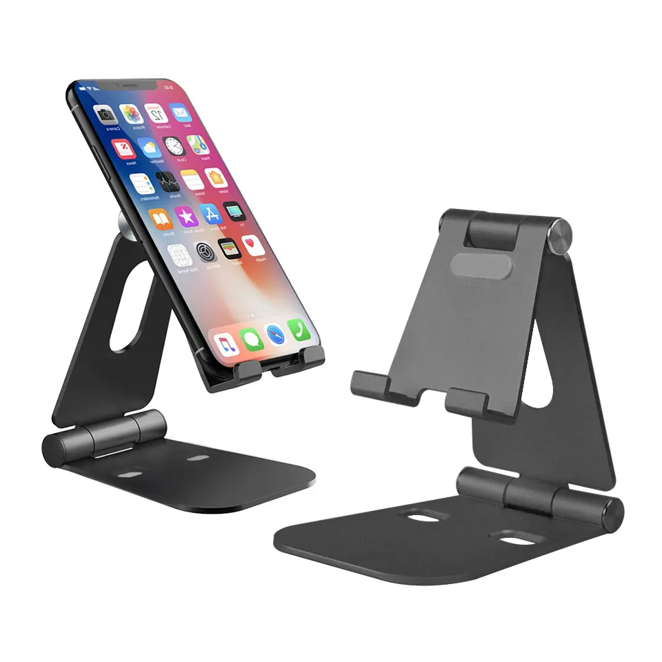 

Metal gold foldable swivel ultra thin adjustable aluminium desk gaming mobile smart phone holder stand for iphone 12 13
