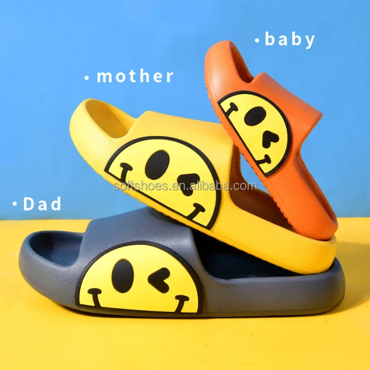 

Wholesale parent-offspring Slippers Women Indoor man slipper Cartoon Smiley Beach eva Kids Sandal