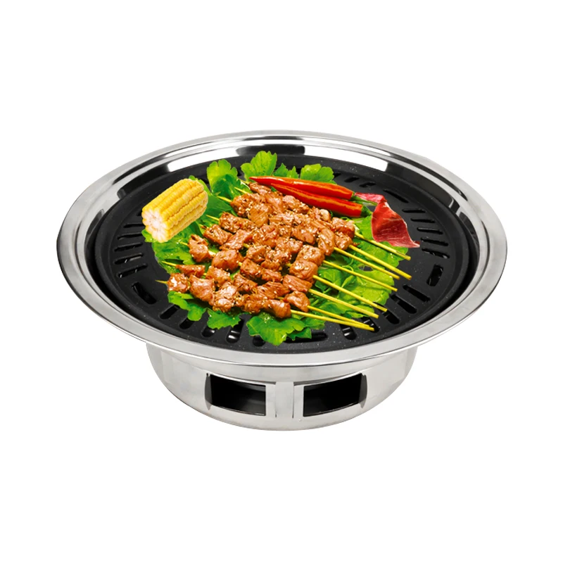 

Drop shipping Camping Portable Charcoal BBQ Grill Outdoor Round Barbecue Grill Desktop Stainless steel Roasting Pan