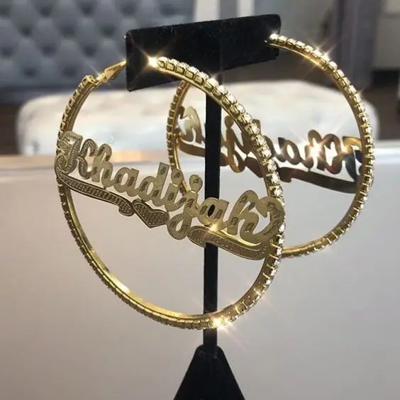 

Hot sale letter name custom earrings bamboo earrings hip hop fashion ins earrings, Gold, silver, rose gold