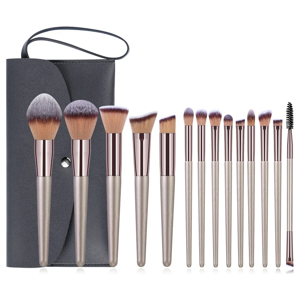 

Synthetic Hair Makeup Brush Set 14pcs Champagne Makeup Brush Set with Portable Bag, Customized