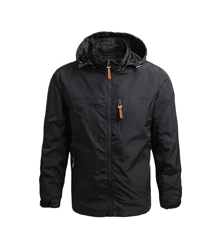 

2021 spring jacket men hooded zipper waterproof coat windproof warm solid color fashion coat outdoor wholesale customize