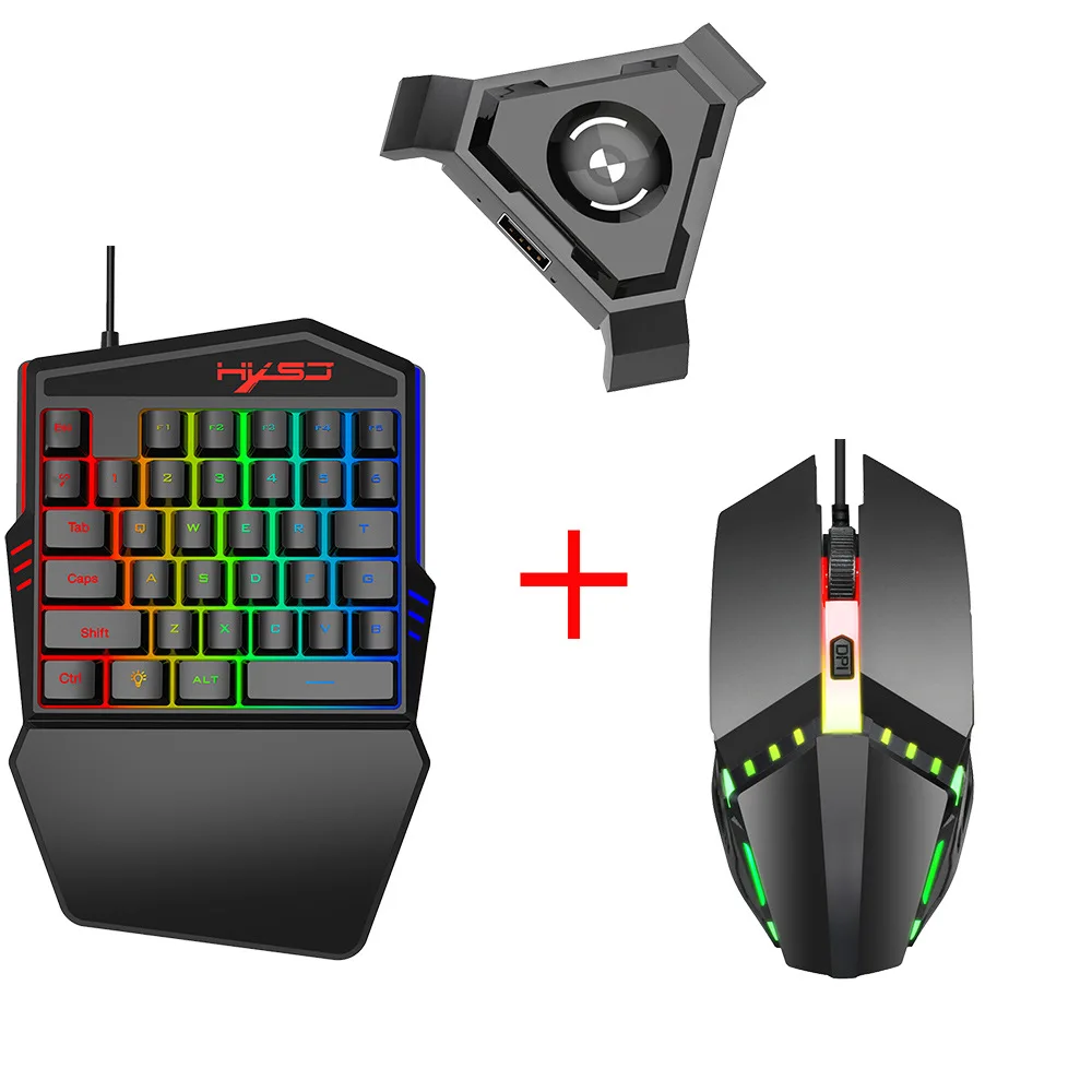 

Fast Dispatch One Hand 35 keys RGB Gaming Controller Set Wired Led Small Keyboards And Mouse Combo For Mobile