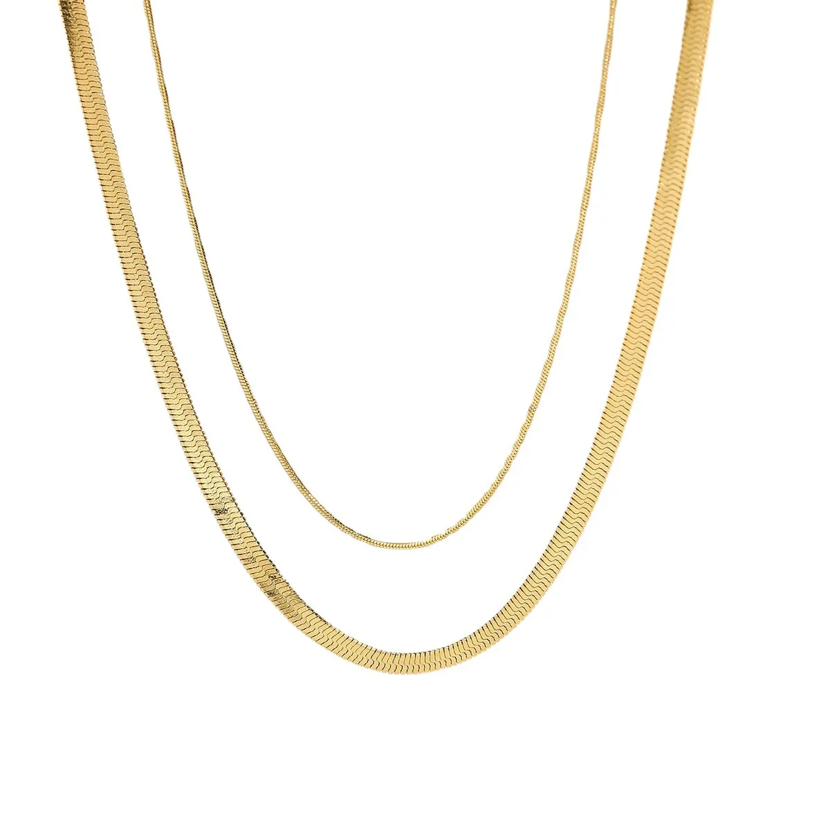 

14K Gold Plated Stainless Steel Necklace Trendy Geometric Double-layer Snake Bone Chain Exquisite Banquet Wedding Jewelry Gift, Gold silver color