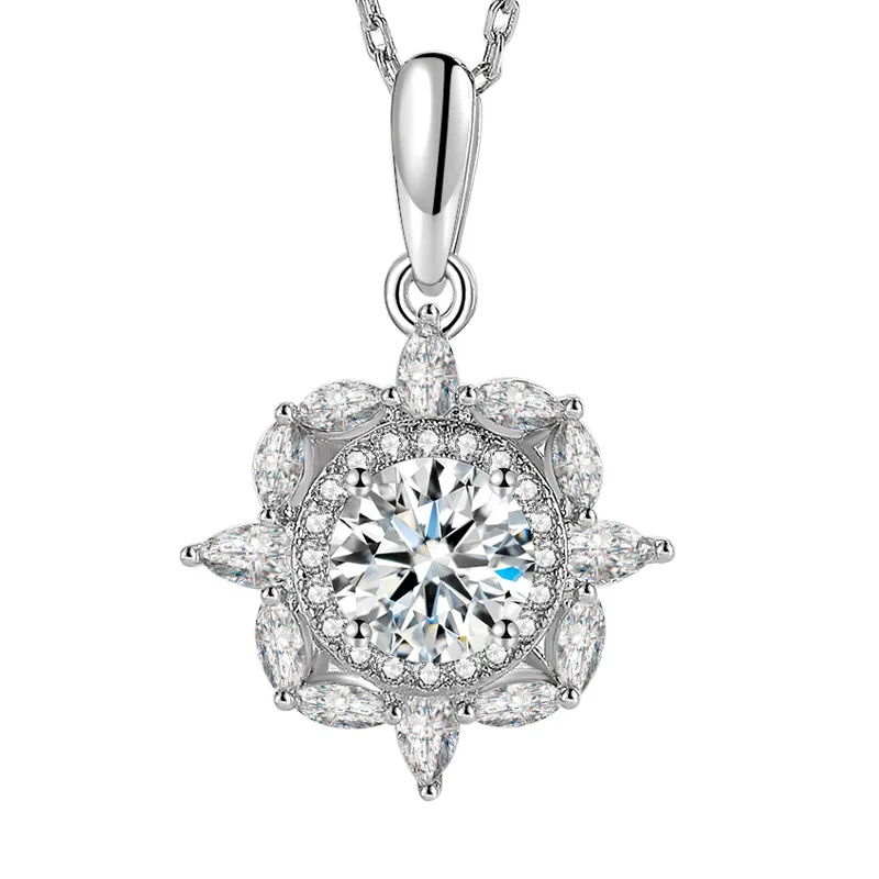 

New Products Snowflake Flower Shape Gypsophila Diamond Women's Valentine's Day Gift Moissanite Necklace Pendant, White