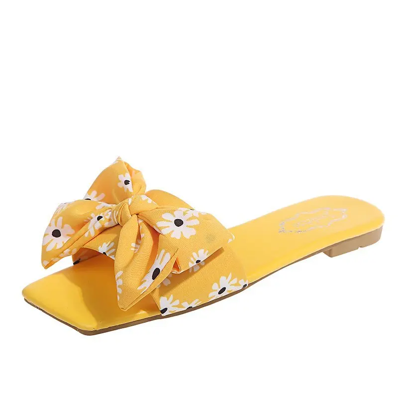 

Factory cheaper summer candy colors sandals for ladies and women bowknot flat slippers