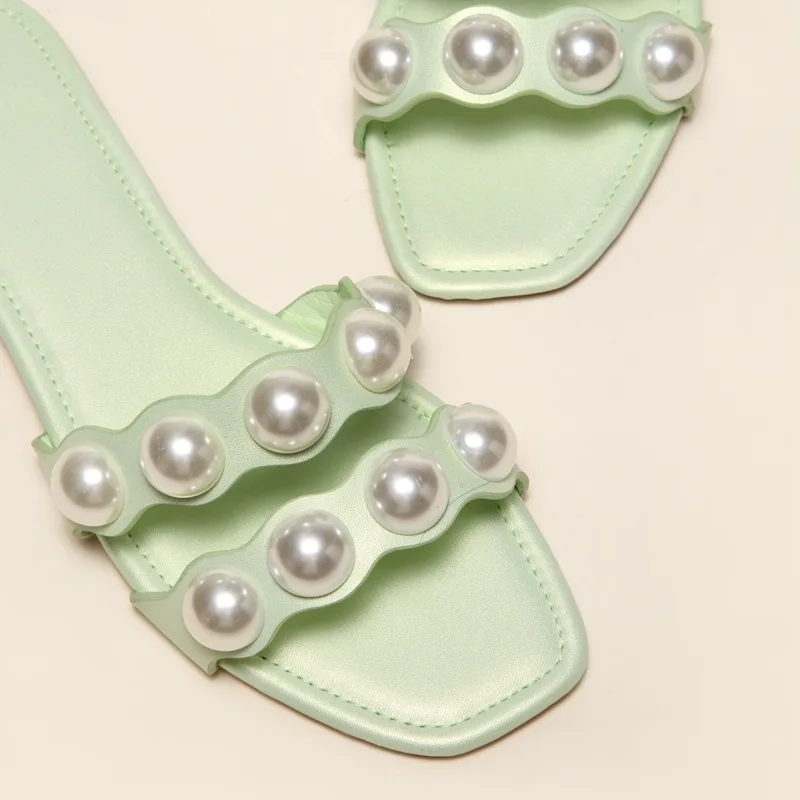 

Summer Sexy girls cute Fashion Flat Woman Sandal Shoes pearl female slippers and sandals 2021 women's slippers indoor, Customized color