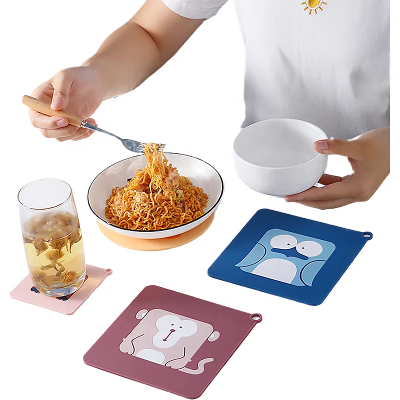 

Wholesale Cute Tableware Insulation Coaster Cup Mats 15*15 Large Square Soft PVC Rubber Pad Heat-insulated Bowl Placemat Kitchen, 6 colors