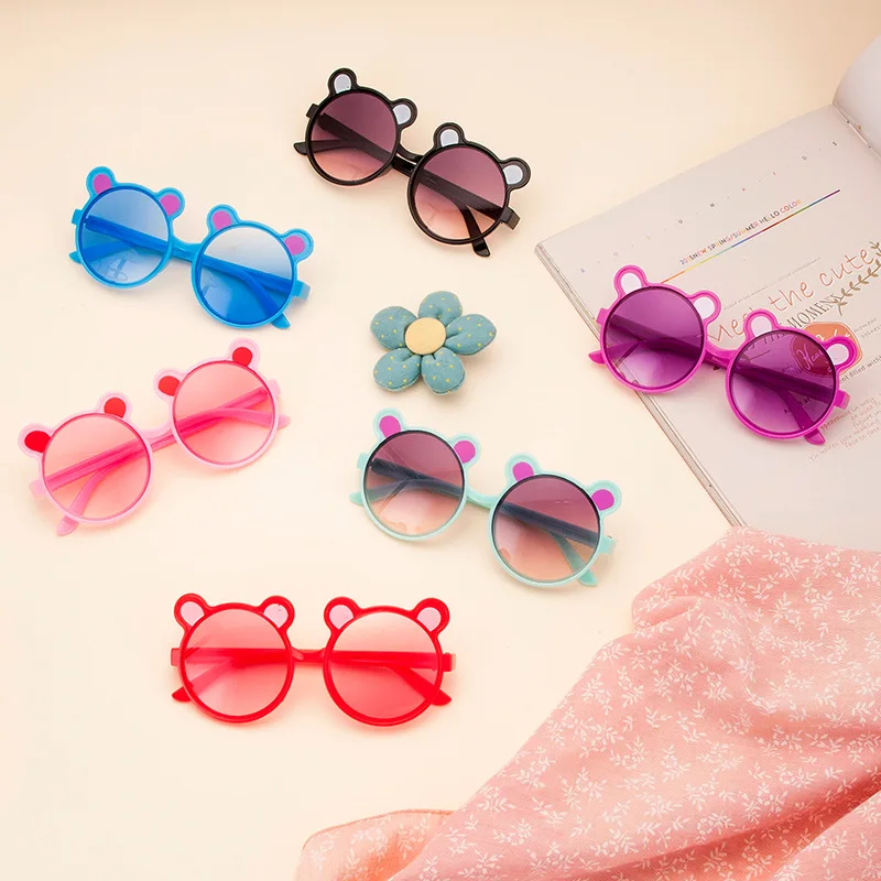 

6 Pairs Kids Sunglasses Little Bear Shaped Sunglasses Cute Round Funny Sunglasses for Toddler Kids Boys Girls