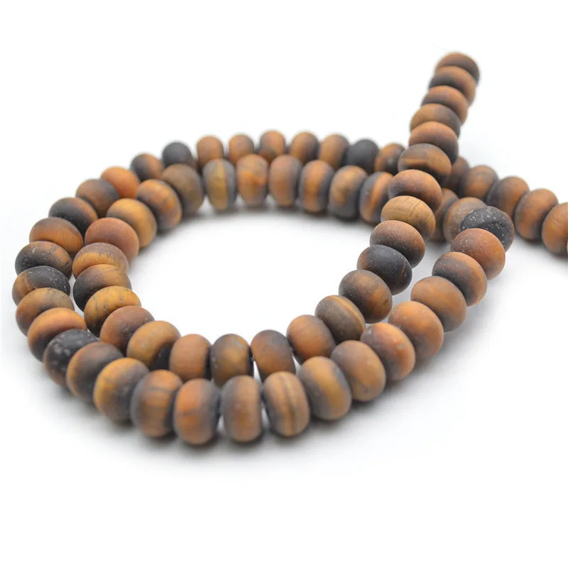 

5x8mm Natural Tiger Eye Gemstone Matte Rondelle Spacer Stone DIY Loose Beads Jewelry Making