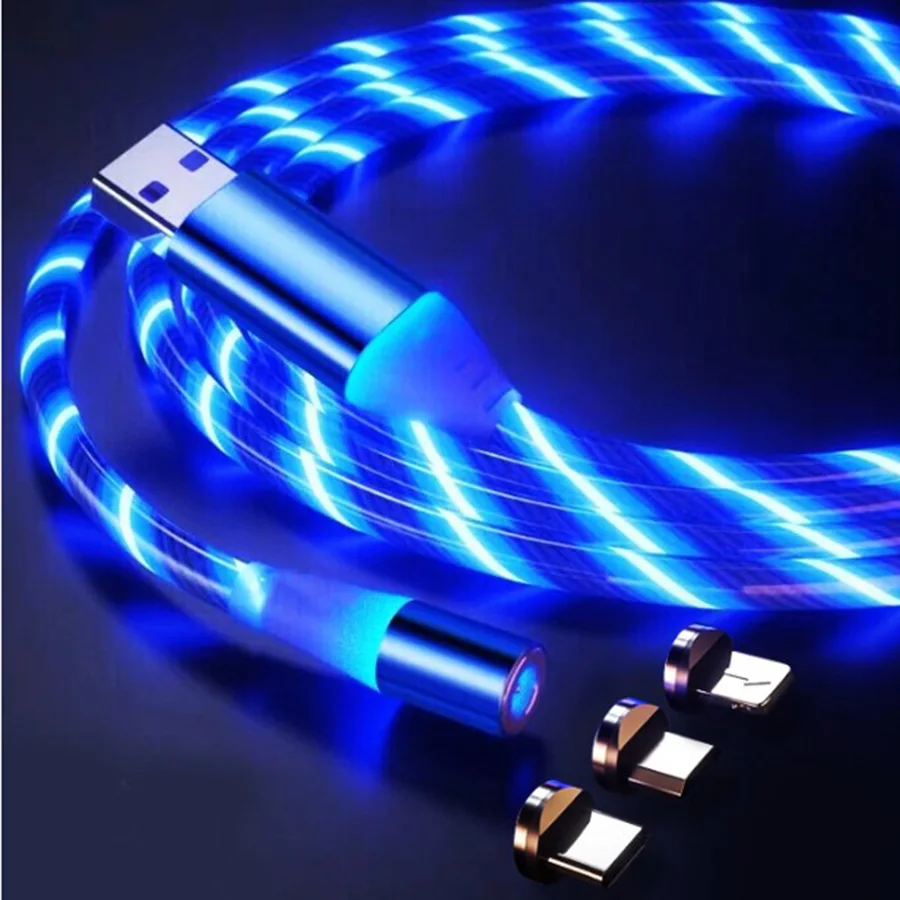 

Trending Products 2021 New Arrivals Fast Charging USB Cable Flowing Light Mobile Phone Cable USB Magnetic Charger Cable, Blue /red/green/colorful