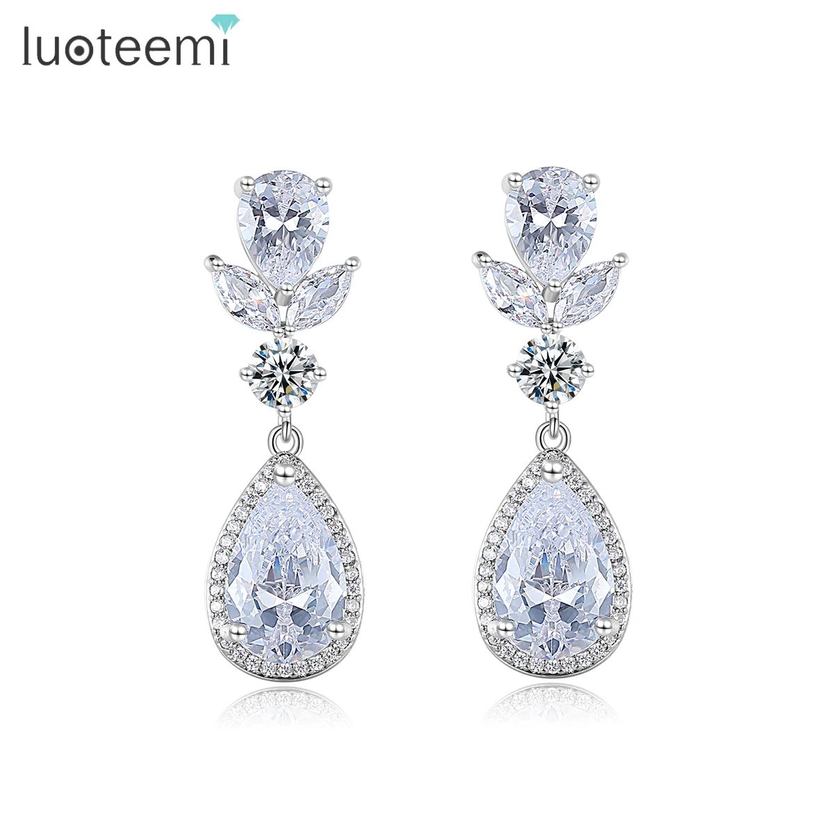 

LUOTEEMI 2023 Trendy 18 K Gold Crystal Diamond Water Drop Earrings Brass Full Big Cubic Zirconia CZ Drip Earrings