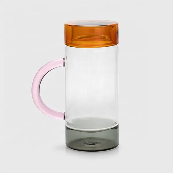 

Custom Blown Heat Resistant Borosilicate Colorful Glass Water Jug and Drinking Cup, Amber/blue/pink