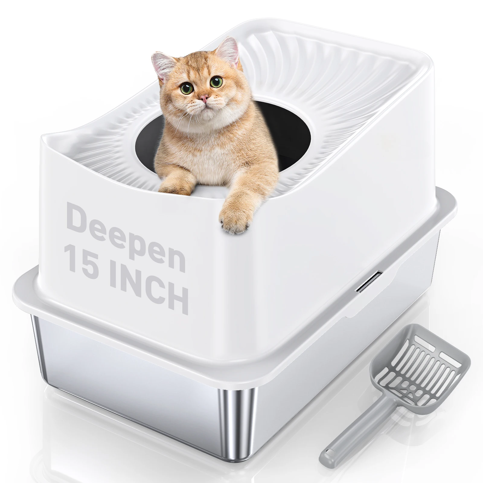 Stainless Steel Rectangle Cat Litter Box Customized Color Hygienic Odor Control Eco-Friendly 64L Large Capacity Top Entry