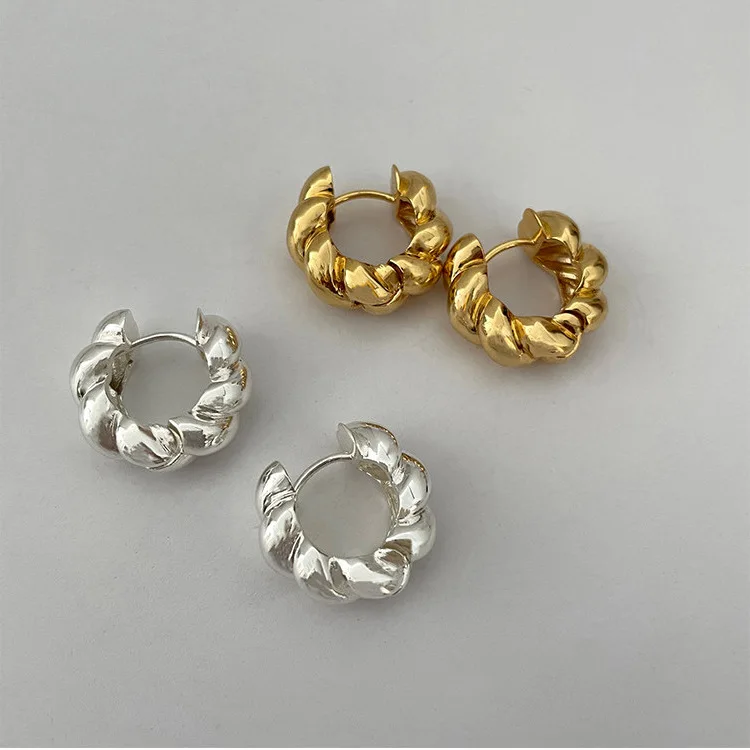 

Korean Trendy Gold Silver Plated Twist Textured Round Circle Earrings Vintage Metal Twisted Hoop Earrings