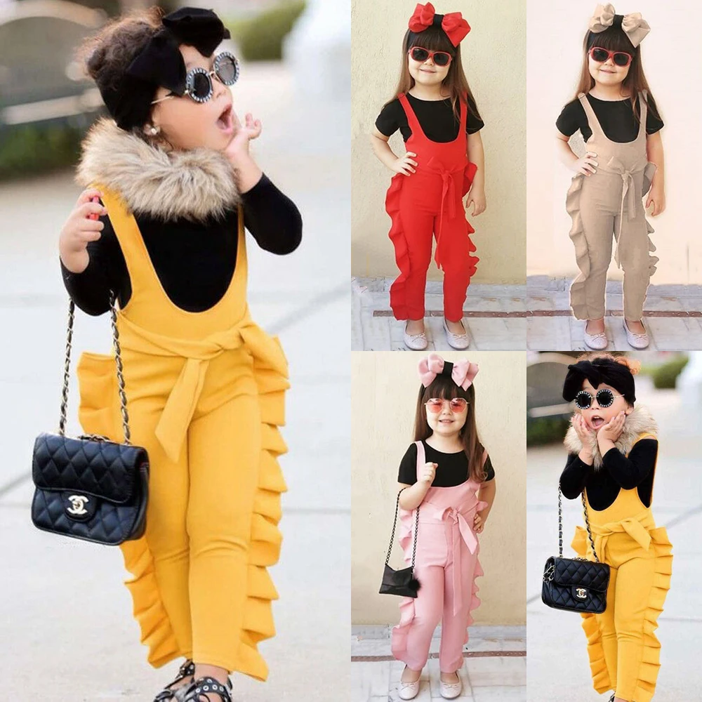 

RTS Factory Direct Sale Top Design American Style Solid Color Summer Girl Suspender Pants Kids Clothing