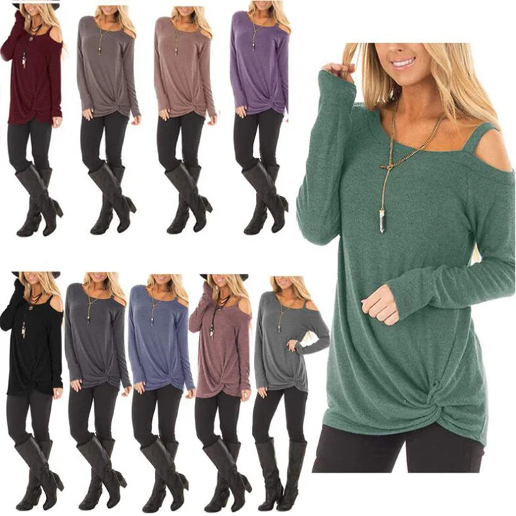

2020 hot sale European American long sleeve Solid color Knotted Cut Out women's sweater, Customized color