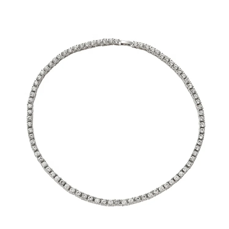 

Colar de tenis Silver Color Tennis Chain Necklaces CZ Single Row Tennis Necklace