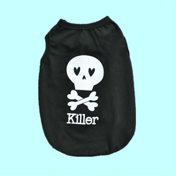 

New design soft cotton pet dog clothes small dog summer print black T-shirt dog cooling vest