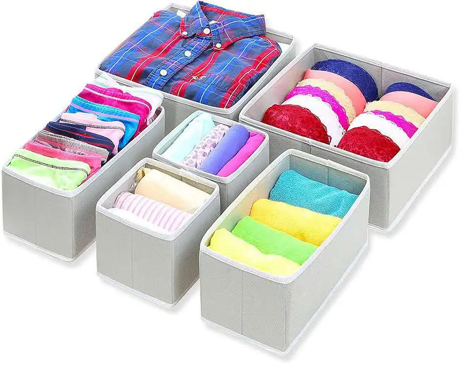 

6 Pcs/set Foldable Cloth Closet Dresser Wardrobe Drawer Divider Socks Underwear Bras Storage Box Bin Organizer Ompartment, Gray/brown/beige/white wave pattern/gray wave pattern