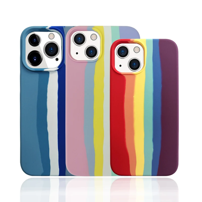 

QianDu Custom Silicone anti-drop and scratch-resistant Phone Case For Iphone 13 Pro Max Case Rainbow bar pattern for iphone case